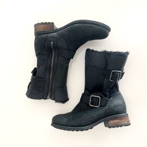 UGG Oregon Avalahn Weather Moto Boots Black light wear Black with heel